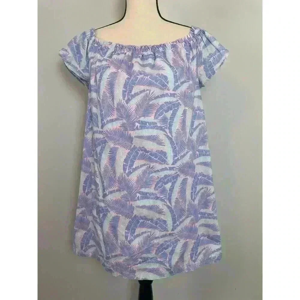Vineyard Vines Women's Hawaiian Island Palm Off Shoulder Dress Lined Midi S EUC